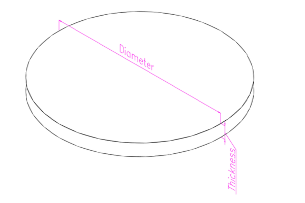 Aluminium circle disc dimensions diagram — diameter thickness