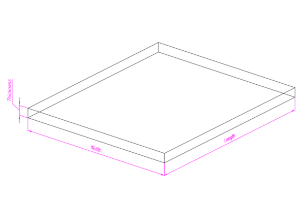 Aluminium sheet dimensions diagram — length width thickness